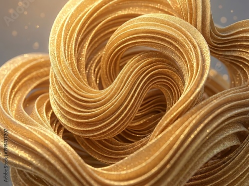 Luxurious flowing golden ribbon with sparkling texture, abstract art.
