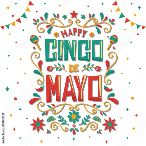 Valokuva Festive illustration featuring happy cinco de mayo with vibrant decorations