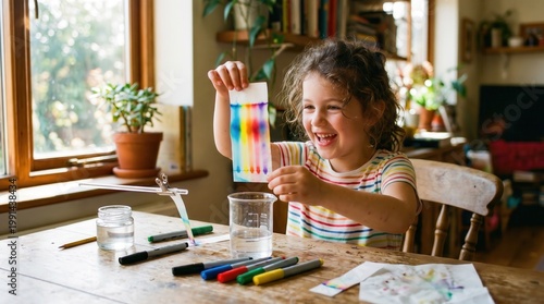 Little girl coloring with markers indoors.