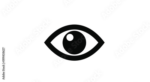 A striking black eye design with bold lines and a simple silhouette