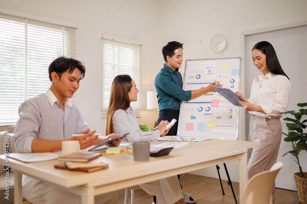 Fototapeta premium Business people collaborating on marketing strategy and data analysis