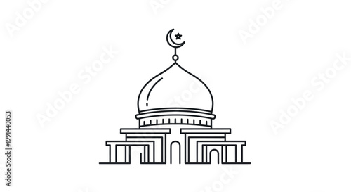 Modern Islamic Mosque Building Line Art Icon - Minimalist Architecture