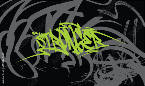 Tees art, urban graffiti typography, Modern graffiti art poster or flyer design with colorful tags, throw up. Monochrome hand drawn abstract graffiti template vector.eps