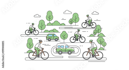 Eco friendly transport bicycles and electric cars park vector