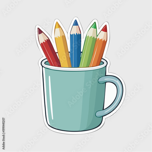 Cup of colorful pencils