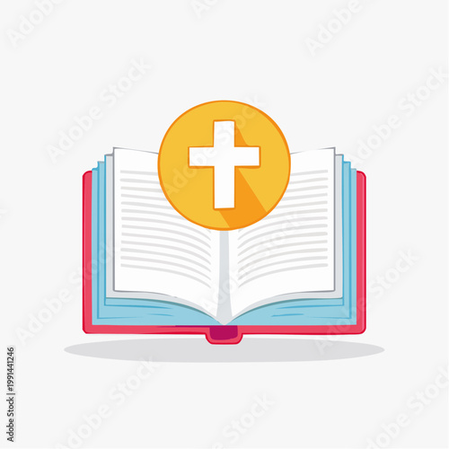 Christian Cross Icon on Open Book