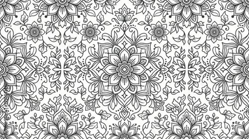 Monochrome ornamental floral damask pattern seamless background for design use.