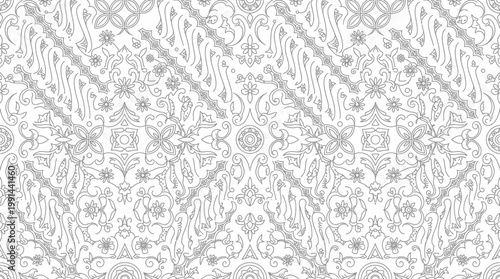 Intricate grayscale damask pattern texture for backgrounds, fabrics, and decorative design.