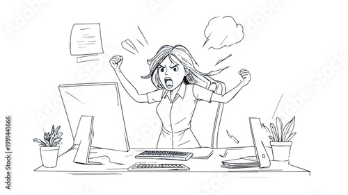 Stressed woman experiencing work frustration and burnout
