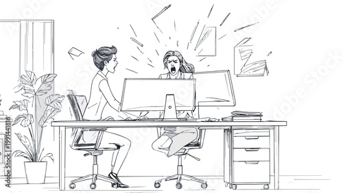 Two businesswomen experiencing anger and conflict at workplace