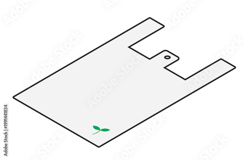 買い物などで使う芽のワンポイント付き白いビニール袋（アイソメトリック）