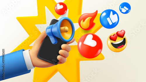 Using social media. 3d vector illustration