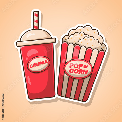 Cinema drink and delicious popcorn, good for be a snack while watching movie, film, circus blockbuster and others