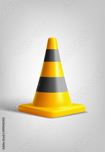 Safety Road Parking Cone with white stripes. 3d vector illustration