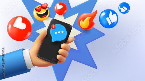 Using mail application concept. 3d vector banner with copy space