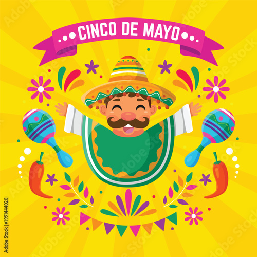 A festive illustration celebrating cinco de mayo with traditional elements