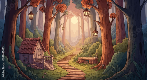 Enchanting Forest Path Icon Sheet A Vector Sheet of Magical Woodland Icons