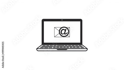 Laptop computer with an email envelope icon on the screen representing digital communication. isolated on white background