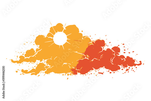 Bright Yellow and Orange Cloud Burst Illustration Symbolizing El Ni�o Heatwave, Solar Intensity and Extreme Weather Conditions