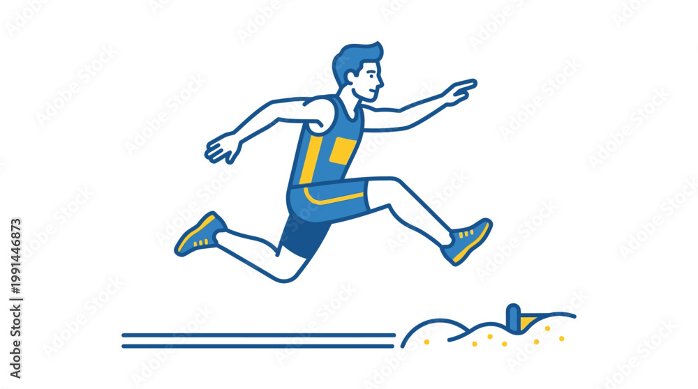 Fototapeta premium A vibrant flat design vector illustration capturing a long jumper in mid-air, symbolizing the peak of athletic performance in track and field.