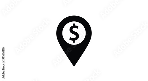 A black location pin icon featuring a dollar sign simple silhouette