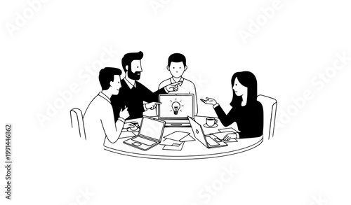 Minimal business team brainstorming office collaboration vector illustration