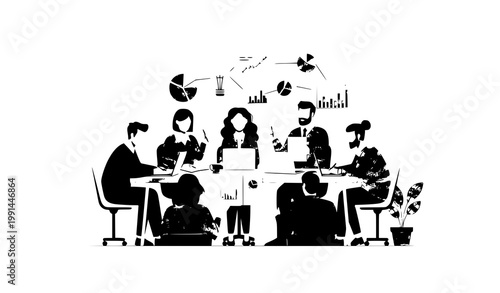Business team brainstorming meeting office collaboration vector illustration