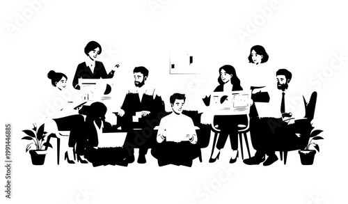 Office team discussion brainstorming colleagues collaboration vector illustration