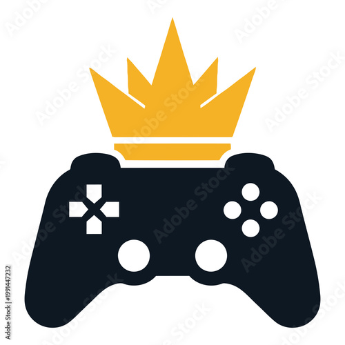 Gaming controller with yellow crown on top symbolizing champion winner  gaming concept icon