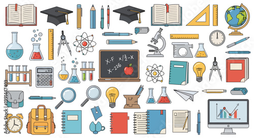 Collection of educational and scientific tools and objects, ideal for learning and discovery