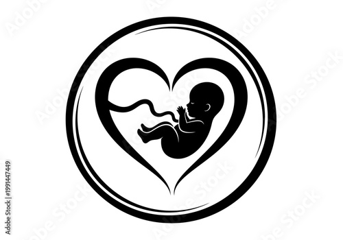 Fetus Silhouette Inside Heart Symbol for Pregnancy and Prenatal Care Icon Design