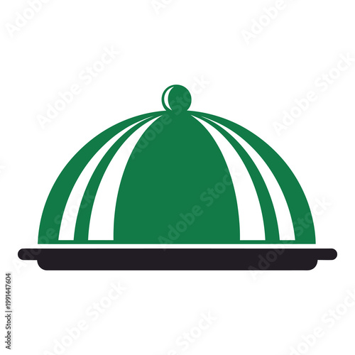 Green cloche dish cover on black serving tray icon icon