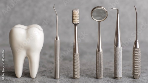 Dental Care Instruments and Healthy Tooth Displayed Together for Oral Hygiene Promotion and Education Purpose in Modern Dentistry. Generative AI
