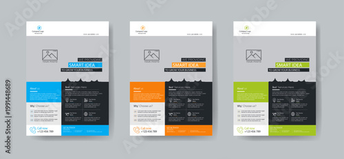 Business flyer design template with 3 color design concept layout	