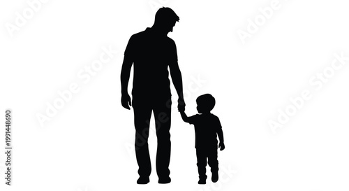 Silhouette of a father and son walking hand in hand together