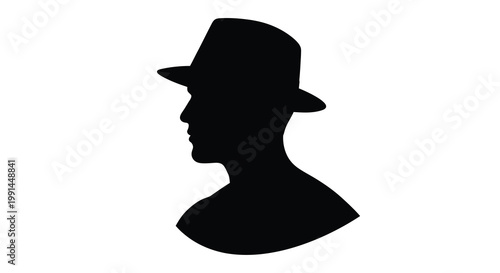 Silhouette of a person s profile wearing a fedora hat