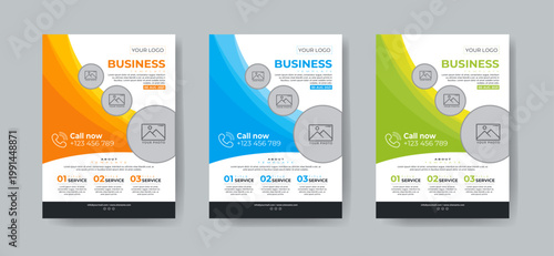 Business flyer design template with 3 color design concept layout	