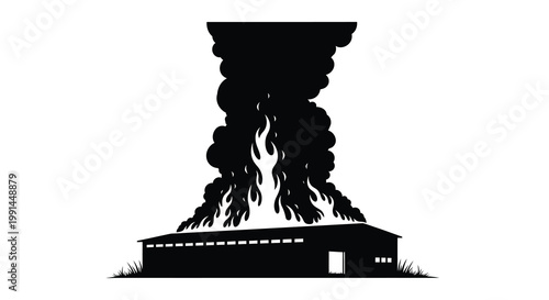 Burning building silhouette with smoke and flames a stark visual