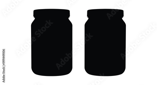 Two dark silhouette mason jars isolated on a white background
