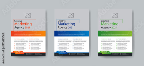 Business flyer design template with 3 color design concept layout	