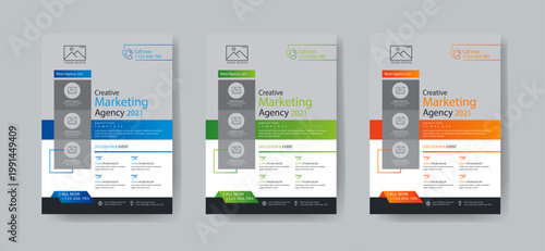 Business flyer design template with 3 color design concept layout	