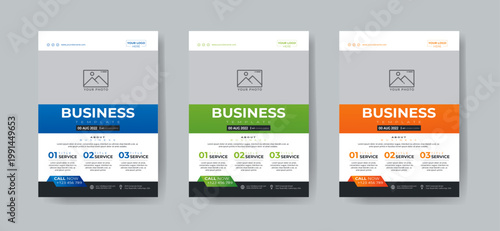  Business Flyer design template with 3 color design concept layout	
