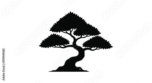 Stylized bonsai tree silhouette against a plain white background