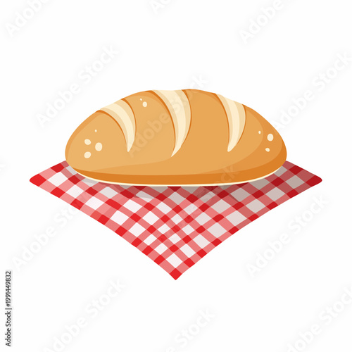 Loaf of Bread on a Red and White Gingham Cloth