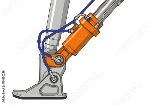 Detailed  landing gear hydraulic system Vibrant orange components contrast with metallic grey Clear blueprint style showcasing engineering precision Suitable for technical or industrial themes