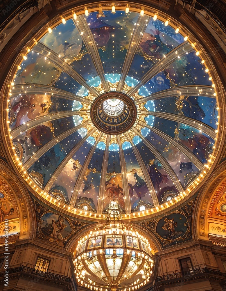 Obraz premium Large ornate ceiling dome with intricate designs