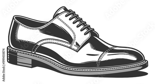 classic leather dress shoe with detailed stitching, representing formal fashion, elegance, and professional style sketch engraving generative ai vector illustration. Scratch board. Black and white.