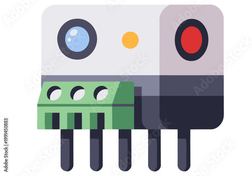 A stylized illustration of a futuristic sensor node on a Martian landscape. Clean, modern design with vibrant colors and a detailed, geometric style. Perfect for tech and innovation themes.