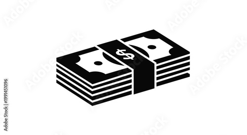 A stack of united states dollar bills presented as a dark silhouette