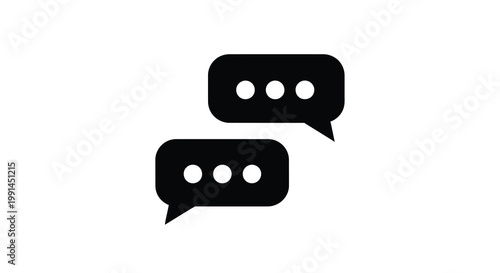 Two overlapping black speech bubbles with white ellipses a simple silhouette